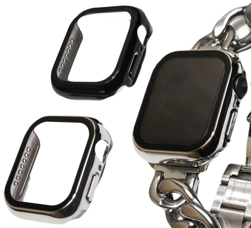 Royce&Roland Apple watch 用 カバー 2個セット (40mm 41mm 42mm 44m 45mm 46mm) ブラック シルバー (PC PET 素材) アップルウォッチカバー 画面保護 フィルム (Series 11