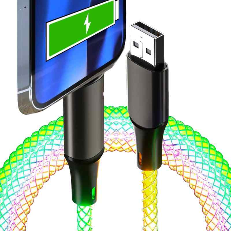 Type C 光る充電ケーブル PD対応 急速充電 LED フロー ケーブル 高速充電 電話ライト シャイニング 輝く RGB データ転送 ラップ タブレット パソコン 携帯電話 車 各種対応 (1m)