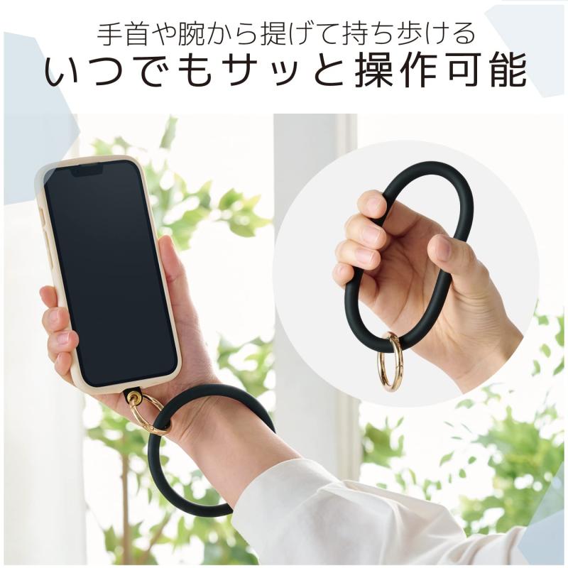 エレコム スマホ ハンドストラップ リング シリコン ストラップシート付属 (1口タイプ×2枚) 落下防止 ブラック P-STSIBK