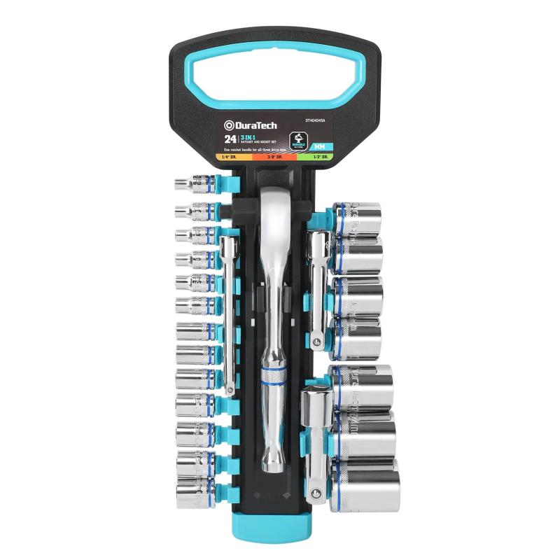 ソケットレンチセット ラチェットレンチ 24点組 3in1 ラチェットハンドル 差込角6.35mm 差込角9.5mm 差込角12.7mm エクステンションバー3点 ソケット20点 メンテナンス用 自動車 車 バイク