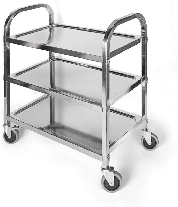 樂天商城 - bimiti 配膳ワゴン 95×95×50cm 150kg ステンレスキッチンカート キャスター ブレーキ付き 3 段配膳車 天板耐荷重 業務用収納移動便利 大型ワゴン ホテル/調理台/台所/レストラン用