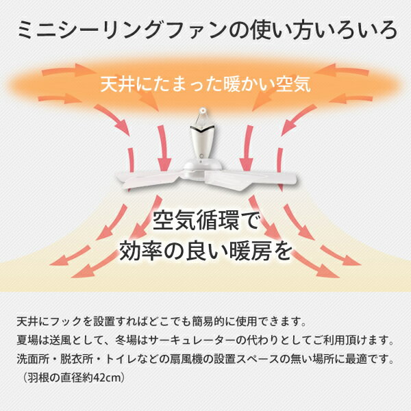 ミニシーリングファン ND-CFM17 ホワイト 天井扇 吊り下げ 扇風機 ファン コンパクト 軽量 サーキュレーター 引っ掛け 簡易取付 シーリングファン ミニ 洗面所 脱衣所 トイレ 天井取付 空気循環 送風 夏物家電 季節家電 空調家電 日本メーカー製 日本電興 1年保証 [あす楽]