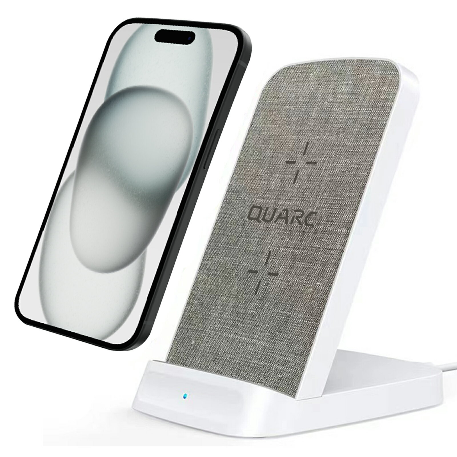 QUARC ワイヤレス急速充電器 置くだけ充電器 急速 Quick Charge 最大15W出力 iPhone 15/14/13/12/11シリーズ Xs/Xr/Xs Max/X/8/8 Plus SE第二世代 Galaxy Xperia 各機種対応 スタンド 縦置き 横置き Type-C入力 テレワーク用品 滑り止めパッド ワイヤレスチャージャー