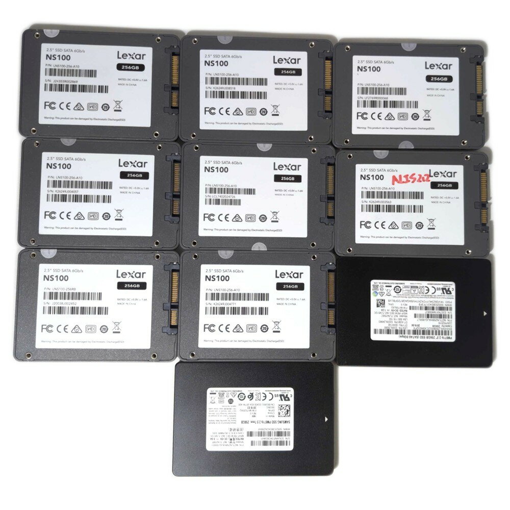 【中古】【フォーマット済】 Lexar、SAMSUNG SATA-SSD 256GB 10台セット