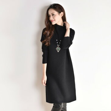 ニットドレスの女性の秋と冬の服2017新しい長袖の緩い小さな黒いドレスの潮の韓国語版の長いセクションで薄かった