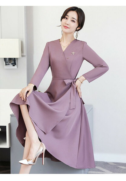 9点スリーブドレス2017秋新腰ロングスカート気質は細いVネック春と秋のドレスでした