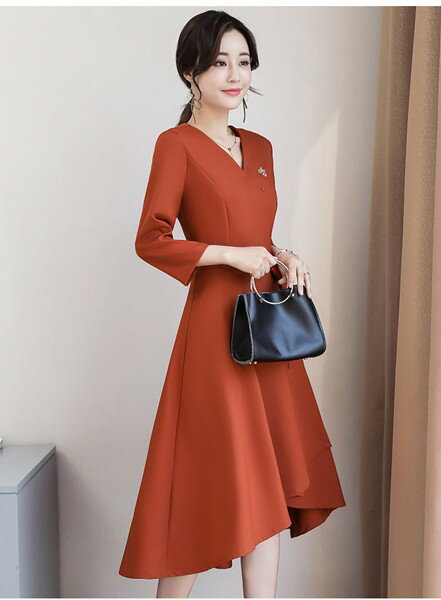 9点スリーブドレス2017秋新腰ロングスカート気質は細いVネック春と秋のドレスでした