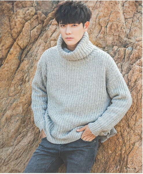 人気特価激安 小さな新鮮でゆるい学生のハイネックのセーター男性の日本の冬の傾向は 太めのパーソナライズされたニットのセーター 格安即決 Smartfin Biz