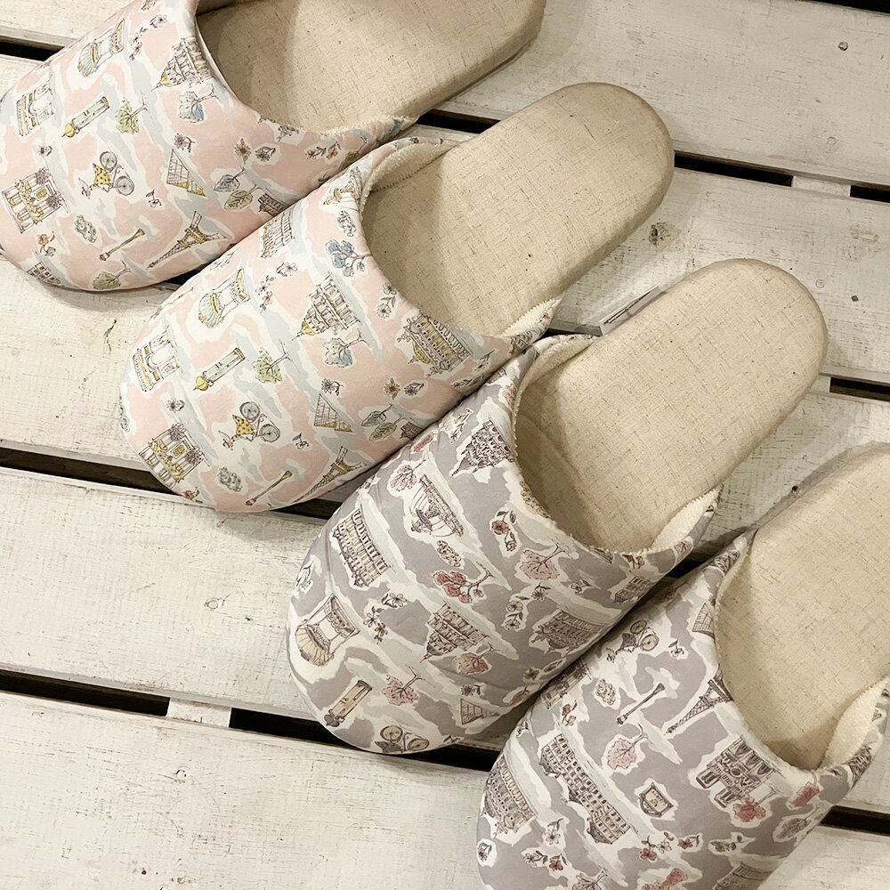 リバティ「PARIS POSTCARD」　スリッパ23-25cm【キャトル・セゾンオリジナル】