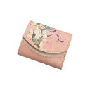 ミニ財布 小さい財布 コンパクト財布 三つ折り 本革 革 栃木レザー ヌメ革 タンニン鞣し 経年変化 日本製 ハンドメイド メンズ レディース ブランド コンパクト ミニウォレット 財布 父の日 和柄【クアトロガッツ 小さいふ。ペケーニョ 風神雷神 雷神 ピンク】