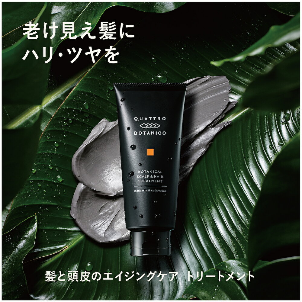 髪と頭皮の トリートメント メンズ 　クワトロボタニコ | ボタニカル スカルプ ＆ ヘアトリートメント　髪のパサつき、ぺたんこ髪、枝毛対策　30代・40代・50代の男性向け　スカルプシャンプー後　ヘアオイル　の前に　ダメージヘア補修　洗い流す