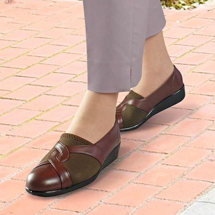 【メーカー直送】日本製 ふんわりのびのび軽量タウンウォーク クロス 靴 パンプス シューズ レディース ローヒール 外反母趾 内反小趾 幅広 甲高 4E ワイズ 軽量 痛くない 柔らかい ストレッチ 楽ちん おしゃれ 合成皮革 ファッション シニア タウンユース 22.0 ~ 24.5cm que-sera-10000029 ケセラセラ サンプル画像3