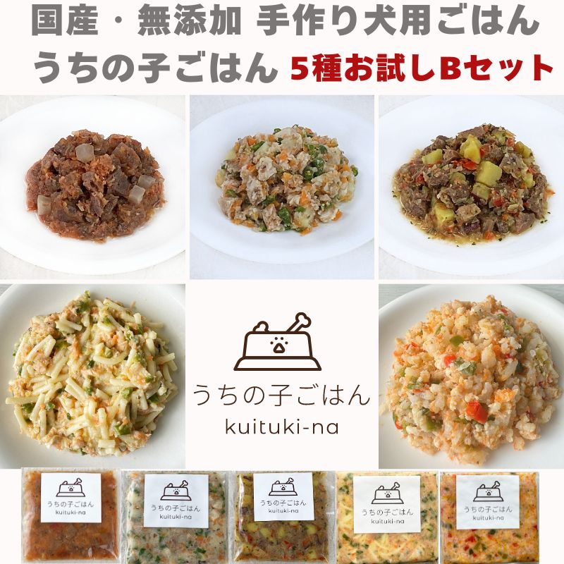 Rakuten - グルメなわんちゃんにおすすめ!　国産 無添加 手作り 犬用ごはん うちの子ごはん kuituki-na 5種お試しBセット 送料無料(一部地域を除く）