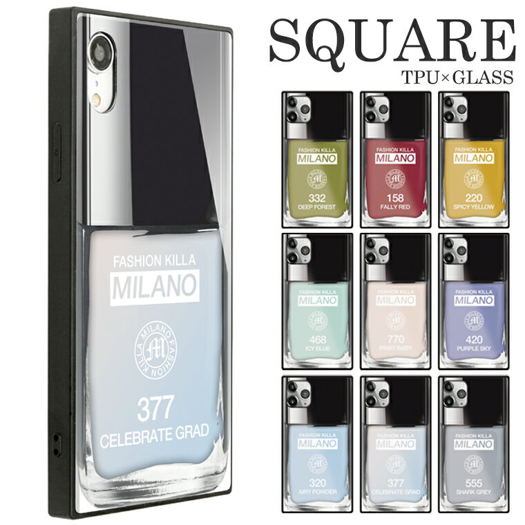 iPhone16 16e 16Pro 16ProMax 16Plus ケース iPhone 15 pro max ケース iPhone14 13pro 12 ケース 背面ガラス スクエア 四角 強化ガラス 軽量 おしゃれ FASHION KILLA MILANO ミラノ 香水 ネイルボトル パステルカラー イタリア 可愛い