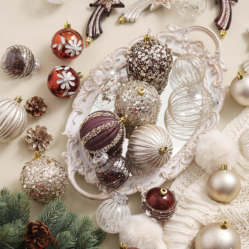 シャンパンゴールド・エレガンスボール　80mm　3個セット【クリスマスツリー クリスマス 飾り オーナメント 装飾 ツリー おしゃれ 北欧 セット 装飾品 ボール 店舗 ディスプレイ ハンドメイド xmas christmas ゴージャス 華やか エレガント 上品】