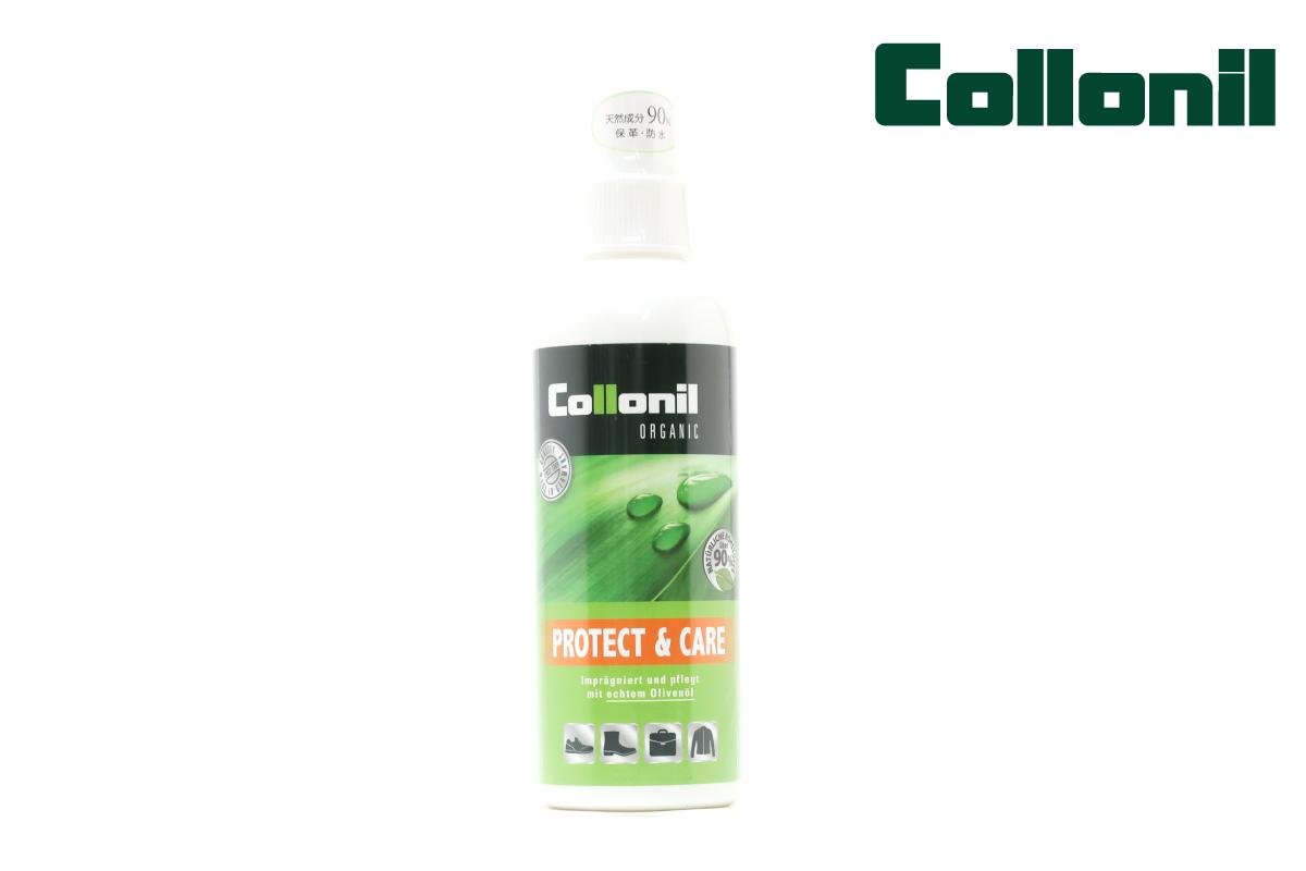 オーガニック　プロテクト＆ケア ORGANIC PROTECT & CARE オリーブオイル配合、防水効果+ケア。 Detail Collonil History 1909年創業のコロニルは、ドイツが生んだ皮革ケアの世界的トップブランドです。 ヨーロッパのみならず、世界中の人々や靴のトップブランドに愛され、国内の数々の雑誌でも常に高ランクに位置し続ける信頼のシューケアブランドです。 Item Information ▼ブランド Collonil / コロニル ▼品番 colprotectcare ▼色 無色 ▼特徴 天然のオリーブオイルをベースにした保革・防水ミストです。 オリーブオイルの良質な油分は皮革に優れた栄養効果を与え、更に水や汚れの浸透を防ぎ素材の風合いを維持します。 環境に配慮した気化ポンプで噴射するので、室内でも使用できます。 【使用方法】 対象素材・製品表面のホコリや汚れを布やブラシで落としてください。 容器を良く振り噴射口を水平にし約20cm離してスプレーしてください。 スムースレザーは柔らかい布で対象製品に均一に延ばしてください。 乾いた後、ポリッシングクロスで乾拭きしてください。 起毛皮革、テキスタイル素材は乾いた後、ブラッシングしてください。 ・クリーニングには同じく天然成分を多く含んだオーガニックバンブーローションのご使用をお勧めします。 ・ご使用後はキャップをしっかり閉めてください。 【原産国】 ドイツ 【容量】 200ml 【対象製品】 靴　バッグなど 【対象素材】 スムースレザー　起毛皮革(スウェード、ヌバック、ベロア、ムートン)　テキスタイルとのコンビ素材 【成分】 オリーブオイル　乳化剤　香料 【仕様】 プラスティックミストボトル 【サイズ】 200ml：18.0cm(H)×5.0cm(W) ▼サイズ 200ml ※上記のサイズは当店での参考サイズ目安でございます。ブランドや木型によって表記サイズの寸法は異なります。 ▼素材 オリーブオイル、乳化剤、香料 ▼在庫について 当店は、店頭同時販売のため、売り切れの場合がございます。 その際は、当店の都合によりキャンセルとさせて頂きますが、ご了承下さいますよう、お願い致します。 ▼その他 お使いのパソコンのモニターの状況、撮影時の状況により、写真と実際の商品の色合いが多少異なる場合がございます。入荷の際すでにお箱が多少破損したもの、汚れのあるものがございます。 摩擦や水濡れによって衣類に色移りする場合がございます。十分にご注意ください。 こちらの商品は天然素材を使用しておりますため、もともとのシワ、色むら、小さな穴等がある場合がございます。こちらは天然皮革の味であり、風合いでございますので、不良品ではございません。 ▼実店舗との同時運営に伴うご注意点 当店は実店舗との同時運営のため、試着時についた履きジワ等があることがございます。その都度ケアをしておりますが、シワが深い場合はメールにてご連絡させていただくことがございます。その際、基本的には、ご了承をいただいてからの発送とさせていただいております。あしからずご了承くださいませ。