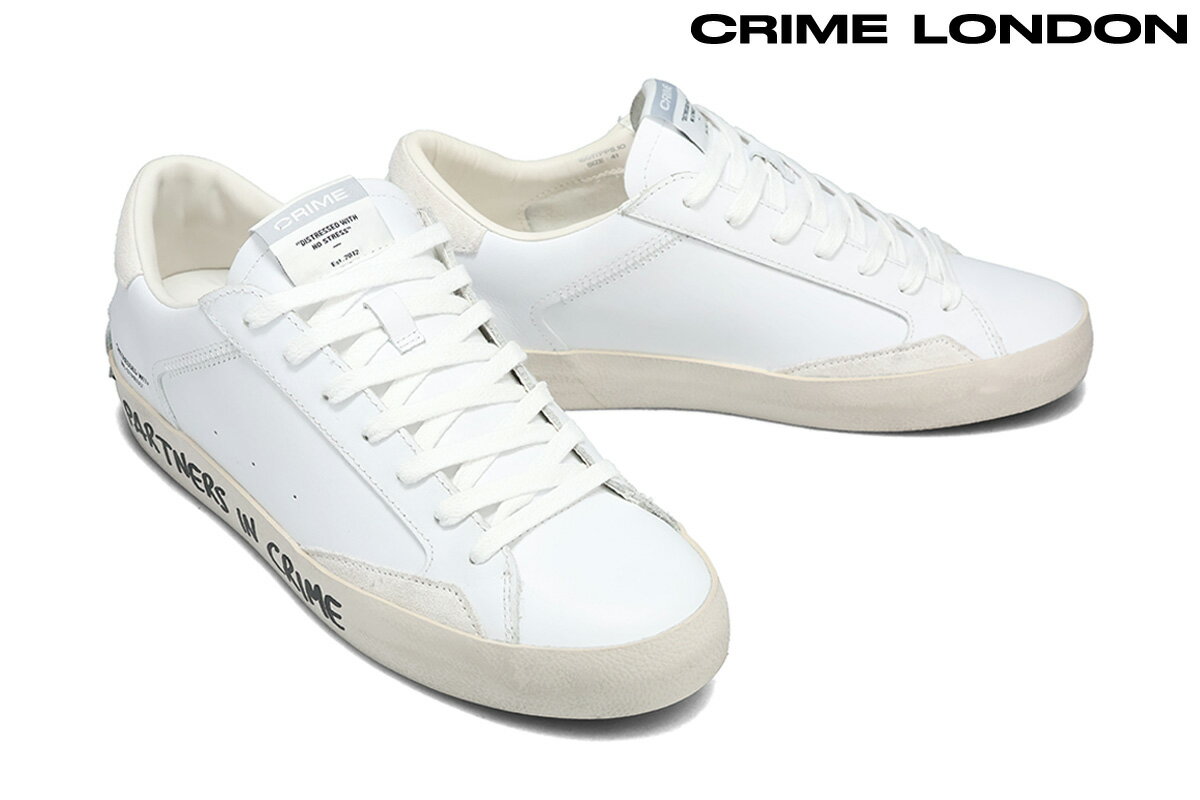 クライムロンドン メンズ スニーカー ディストレス ホワイト イタリア製 CRIME LONDON 16017pp5-whのサムネイル