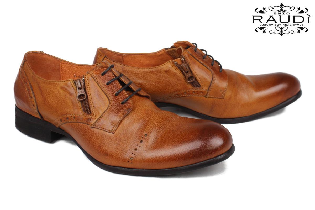 ラウディ メンズ カジュアルシューズ 外羽根ダブルジップ ブラウン RAUDi 44110ibr