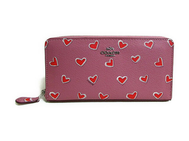 【スペシャル】Coach コーチ ジッパーラウンド 長財布 ハート プリント アコーディオン ジップ 53885 ピンク【新品】COACH BXD HEART PRINT COATED CANVAS ACCORDION ZIP (Style F53885 SV/PK) SV/Pink