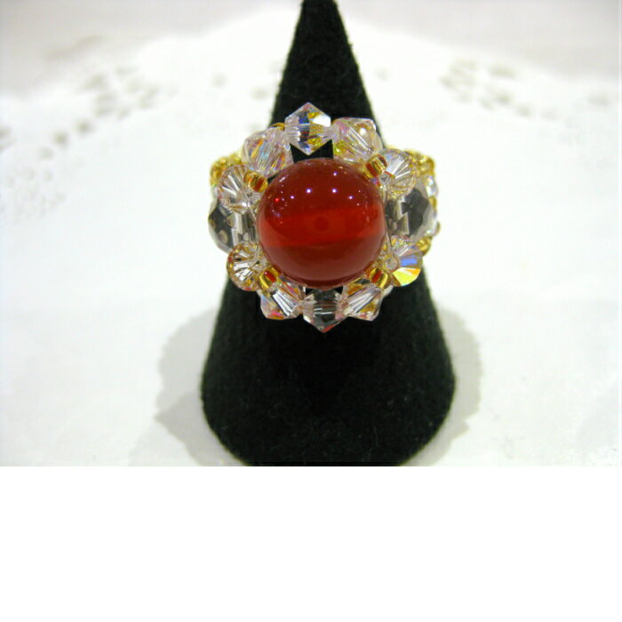 パワーストーン 指輪 お手頃 プレゼント【カーネリアン リング】指輪 天然石 スワロフスキービーズフリーサイズ ゆったり 11号 12号 13号 女性 7月誕生...