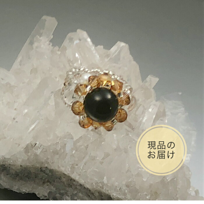 【オニキス リング】 指輪 天然石 スワロフスキービーズ 女性 母の日 プレゼント 金属アレルギー対応