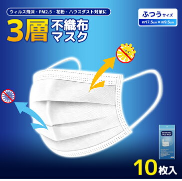 マスク【国内発送 4/30前後発送】送料無料 10枚 不織布マスク 白 3層構造 フェイスマスク(PM2.5対応) マスク10枚 大人用サイズ 立体設計 ウイルス対策 花粉対策 花粉 マスク ウィルス対策 使い捨て 大人用 白 ホワイト