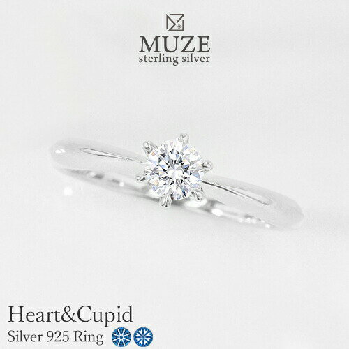 MUZE JEWELRY 直径4mm ハートキューピッド Heart&Cupid SV925 キュービックジルコニア アンティーク シンプルリング プラチナ仕上げ 指輪 サプライズ 誕生日 プレゼント 記念 made in japan