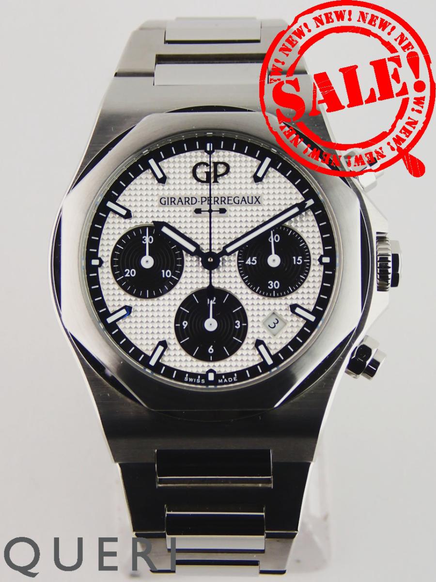 ジラールペルゴロレアートクロノグラフ42mm81020-11-131-11Aを最安値価格で販売中！こちらの時計は、同社の基幹モデル「ロレアート」。ダイヤルはシルバーカラーのクルドパリ装飾に、インダイヤルのスネイル仕上げ、ブルーカラーの針と実に華やかな仕上がりです。円形と八角形を組み合わせたベゼルは同社のアイコン。フラットなケースはベゼルに向かってシャープに下降します。丁寧な面取りと磨き分けによって、角度が変わると様々な輝きと魅力を放ちます。搭載ムーブメントは｢GP03300｣。同社のマニュファクチュールキャリバーです。28,800振動/時、パワーリザーブ約46時間。裏蓋にもベゼルと同じ形状の図形が描かれていて、同社の歴史を物語ります。10気圧防水と日常生活に最適な堅牢性です。次世代ラグスポと謳われますが、史上4番目に長い歴史を持つ老舗メゾン。その意匠が遺憾なく発揮された、唯一無二の華やかさと存在感！人と被らない時計をお探しの方へお勧めです。時計を一番安く買えるブランド時計販売のクエリでは、ジラールペルゴ81020-11-131-11Aを業界最安値価格で販売中！この腕時計の購入を検討されている方は、一本限りですのでお早めに！ 型番（ref） 81020-11-131-11A ケースサイズ(mm) 42.7mm ケース素材 ステンレススチール(SS) ベゼル ステンレススチール(SS) 文字盤カラー シルバー 防水性 10気圧防水 ムーブメント 自動巻き キャリバーGP03300 約-5～+15秒 ベルト ステンレススチール（SS） 腕周り20.5cm 保証書 有 コンディション 詳細一覧へ AAA※新品仕上げ済み、ブレス・バックルに傷有り 付属品 純正ボックス ※光の加減やモニターの設定により、実際の商品と色目が異なる場合がございます。 ※シリアルナンバーや限定番号につきましては、プライバシーの関係上WEBへの掲載を控えております。 ※付属の外箱（特に紙製品）は入荷時より擦り傷・タワミ等がある場合がございますが、内箱やお時計本体は商品画像のとおりでコンディションに差支えはございません。 ※夜光はイメージをお伝えするために発光させたものになります。発光の加減は使用環境によって異なります。