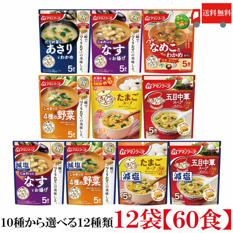 送料無料 10種から選べる12種類 60食 アマノフーズ うちのおみそ汁 5食入り×12袋