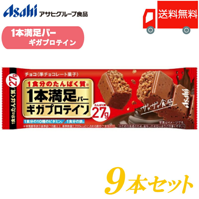 送料無料 アサヒグループ食品 1本満足バー ギガプロテイン チョコ ×9本 (一本満足バー プロテインバー)