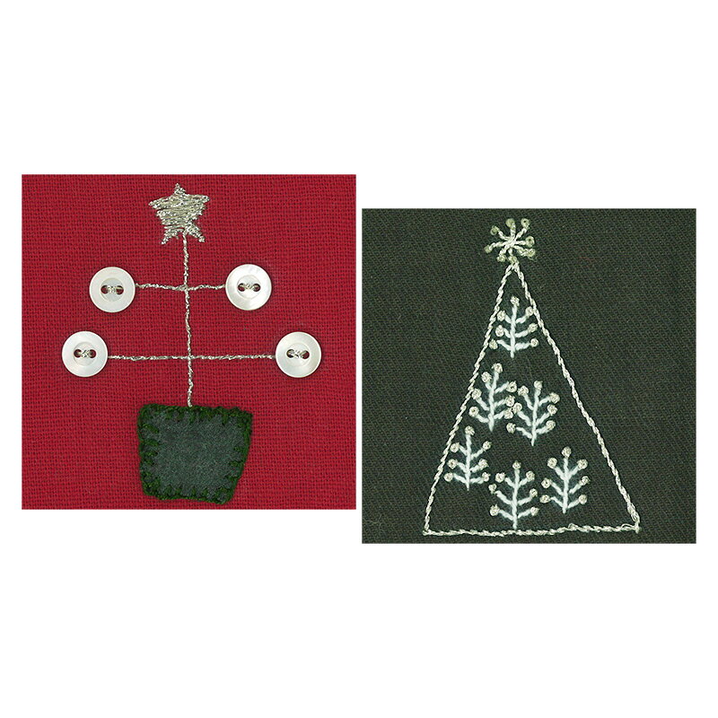 6.5cm足つき木工フレーム用キット（2ヶセット） レッドとグリーンのツリー | キット 刺しゅう 刺繍 斉藤謠子 手作り セット 材料 裁縫 ハンドメイド 手芸 作り方 手作り アップリケ 木 植物 初心者 かんたん 簡単 ミニタペストリー クリスマス quiltparty-10012247 手芸用品と生地 キルトパーティ サンプル画像2