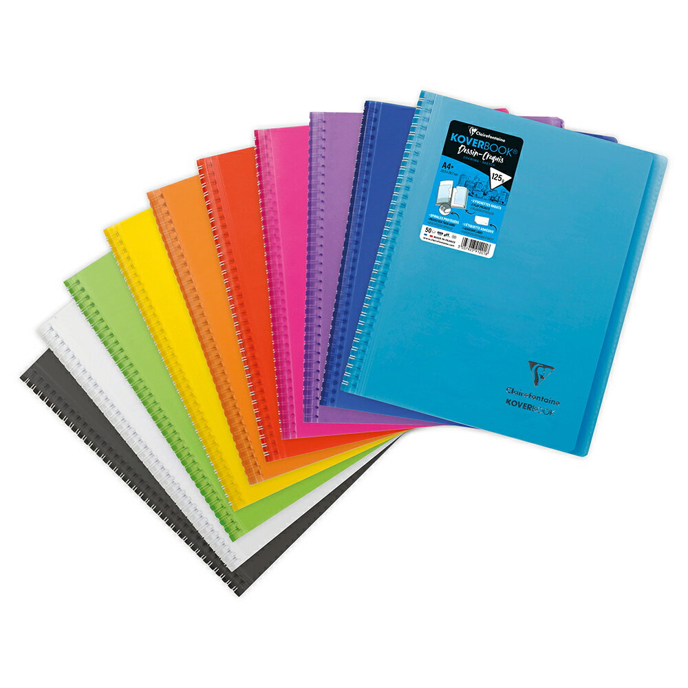 【公式ショップ】カバー付き スケッチブック KOVERBOOK A4 + 特厚口 125g/m2 50枚 プラスチックカバー クリアファイル付き フランス製 カバーブック Clairefontaine