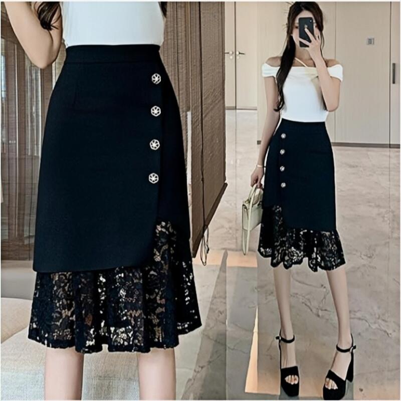 【翌日出荷！】レディース レース スカート 総レース 重ね着 ロングスカート フレアスカート ウエストゴム フラワー レイヤード コーデ 正装 フォーマル パーティー 卒業式 卒園式 入園式 ビジネス 春 夏 秋 きれいめ