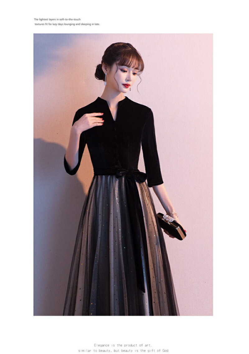 パーティードレス 結婚式 ワンピース longdress ロングドレス Vネック ワンピース 袖あり ウエディング ドレス 二次会 花嫁 ブライズメイド お呼ばれ ワンピース エンパイア 結婚式 入学式 演奏会用 黒 大きいサイズ 星柄 20代 30代 40代 50代 プレゼント