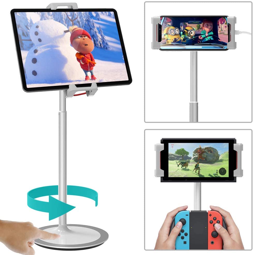 QZT タブレットスタンドKlearLook スマートフォン・iPAD・Nintendo Switchスタンド 卓上 揺れず頑丈な金属製台座 360度回転自由に調整可能 持ち運びやすい 4.7〜12.9インチ対応 送料無料