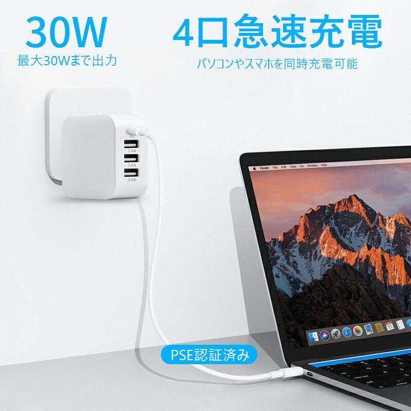 iPhoneŴ iPhone ACץ 30W ®Ŵ Type-C 4ݡ 4Ʊ 100V-240Vб AC...