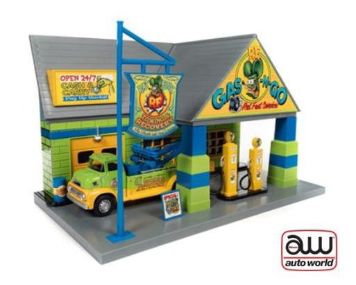 1/48 Rat Fink サービスガレージ ジオラマ & 1/32 Rat Fink レッカー車付 ミニカー アメ車