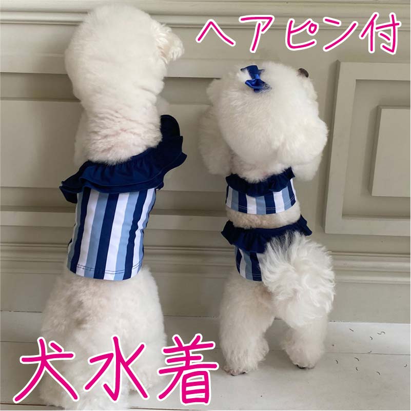 楽天スマホケースのR＆M.s犬 水着 水泳着 犬服 ヘアピン付き フリル ビキニ ストライプ 犬用 S/M/L/XL 入浴ドレス 伸縮性 ビーチの服 ドッグ ペット用 夏用 超小型犬 小型犬 可愛い 水泳用 ペットビキニ 夏 女の子 男の子 インスタ映え 撮影アイテム 撮影会 カワイイ グッズ