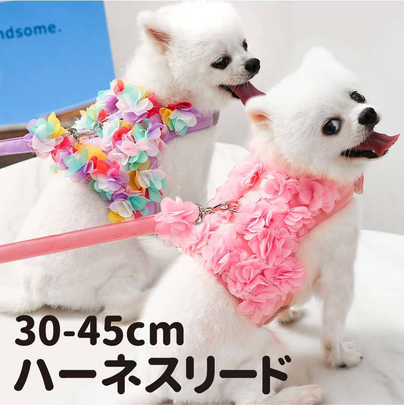 【20%OFF 16日まで】 犬 猫 ハーネスリード 花 ハーネス メッシュ リード ペット用 ドッグ 犬用 通気性 お出かけ リード付 ペット ウェアハーネス 胴輪 小型犬 中型犬 リードセット 軽量 胸当て 牽引ロープ 可愛い おしゃれ お散歩 プレゼント