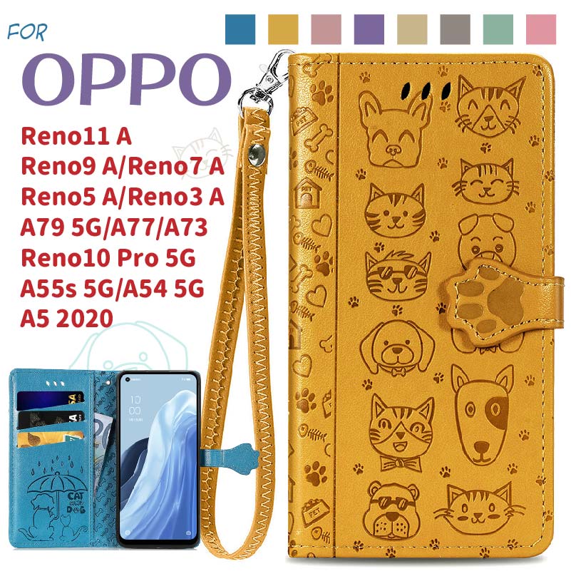 OPPO Reno10 Pro 5G/Reno9 A/A77/Reno7 A/Reno5 A/Reno3 A/Reno A/A55s 5G/A73/A54 5G/A5 2020 ケース カバー 手帳型 スマホケース 携帯ケース 携帯カバー ストラップ 猫 犬 おしゃれ かわいい 女子 耐衝撃 面白い マグネット キッズ 画面