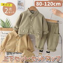 【期間限定セール 30%OFF】 2点セット 子供服 無地 ボタン アウター + パンツ セットアップ シンプル 男の子 綿 日常 カジュアル 春 秋 グリーン...