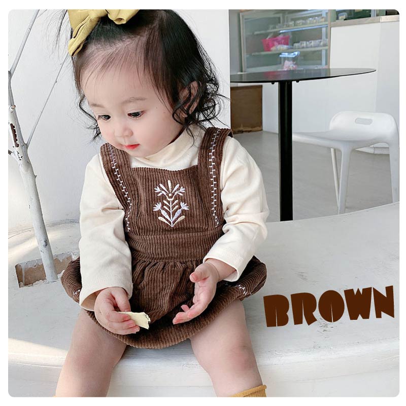 サロペット韓国ベビーボトムスブルマベビー服女の子男の子ウエストマークルームウェアフラワー刺繍春秋柔らかい無地幼児赤ちゃん新生児出産祝いベビー用品シンプルブラウンカーキ66/73/80/90/100