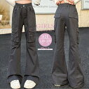 【期間限定 ★ポイント20倍★ 】 女の子 フレアパンツ カーゴパンツ ワークパンツ ロング丈 子供 ジュニア シンプル ロングパンツ 長ズボン 小学生 中学生 キッズ かわいい 春物 秋物 グレー ブラック 120 130 140 150 160 170 cm(4)