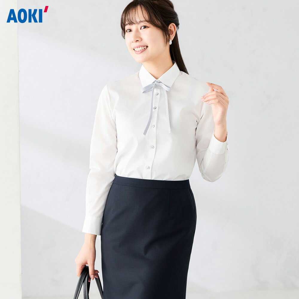 ＼ポイント10倍／ 長袖リボン付きシャツ レディース シャツ ブラウス 洗える 防シワ ノンアイロン かわいい キレイ 快適 着回し 仕事服 オフィスカジュアル 通勤 学校行事 セレモニー ギフト