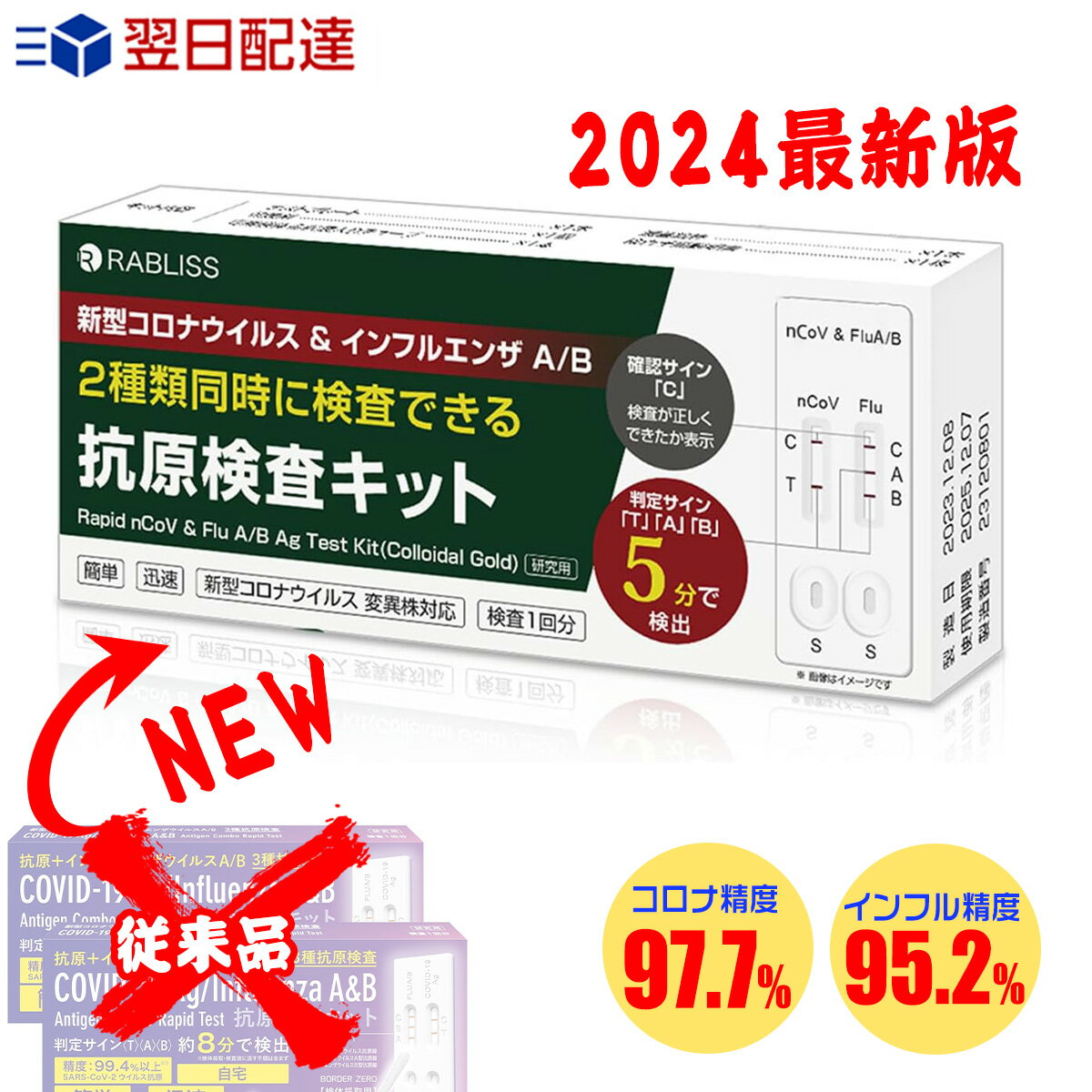 【2024年最新版3in1】Wチェック！鼻腔検査 5分検出 15時まで当日発送 インフルエンザウイルスA/B 3種抗..