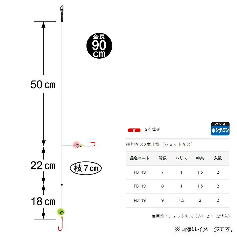 【先着限定最大5,000円OFFクーポン 9/18〜】がまかつ FB119 キス船釣仕掛ショットキス2本 7-1 赤 | 釣具 釣り フィッシング r-bunbun-10002115 つり具のブンブン 楽天市場店 サンプル画像2