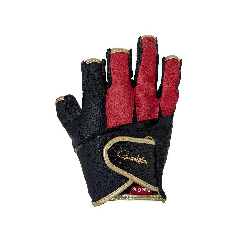 がまかつ GM7296 エルゴグリップグローブ (5本切・HS) ブラック/レッド M | 釣具 釣り フィッシング