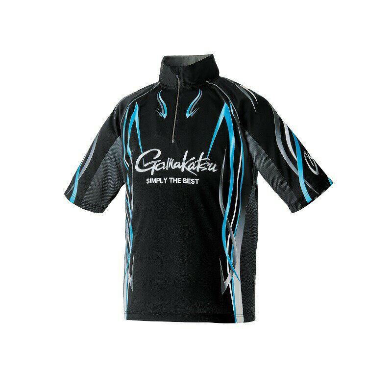 がまかつ GM3735 2WAYプリントジップシャツ (半袖) ブラック/ブルー 7L | 釣具 釣り フィッシング