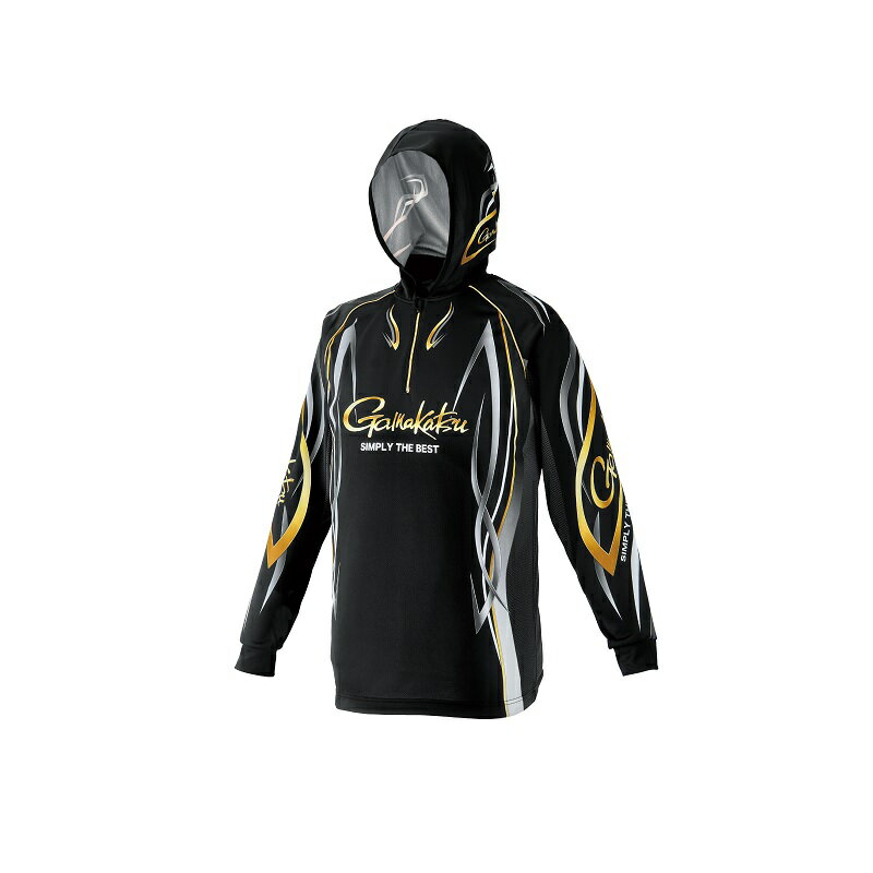 がまかつ GM3736 2WAYプリントジップシャツフーディ ブラック LL | 釣具 釣り フィッシング