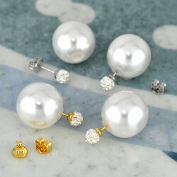 ★パヴェボール4mmピアス&パールキャッチ★スワロフスキークリスタルを使用したダブルピアスキャッチはゴールド、シルバーの2種類swarovski※メール便送料無料